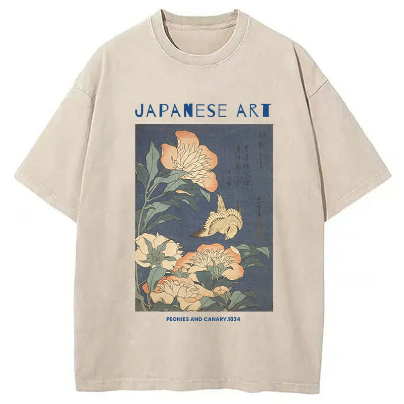 Peonies and Cherry Washed T-Shirt Classic Graphic Fashion Tee Gifts For Him - Gypsysystersgift