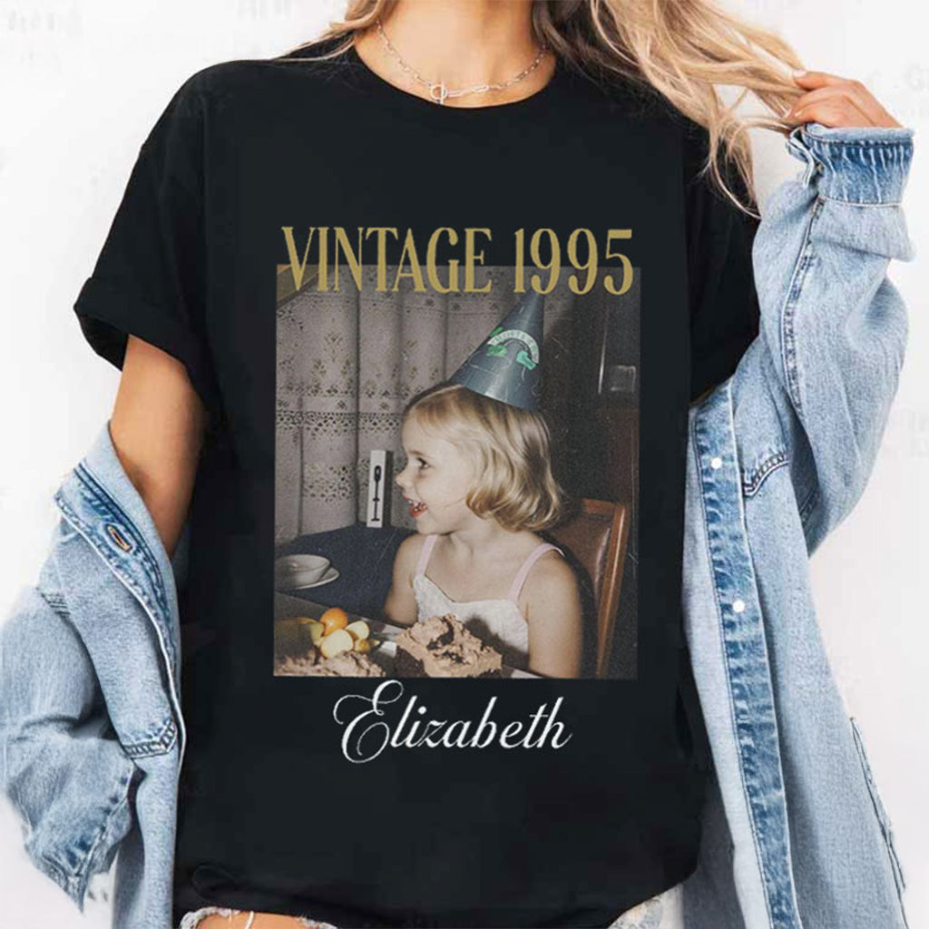 Personalized Photo Vintage 1995 T-Shirt 30th Birthday Gifts For Her - Gypsysystersgift