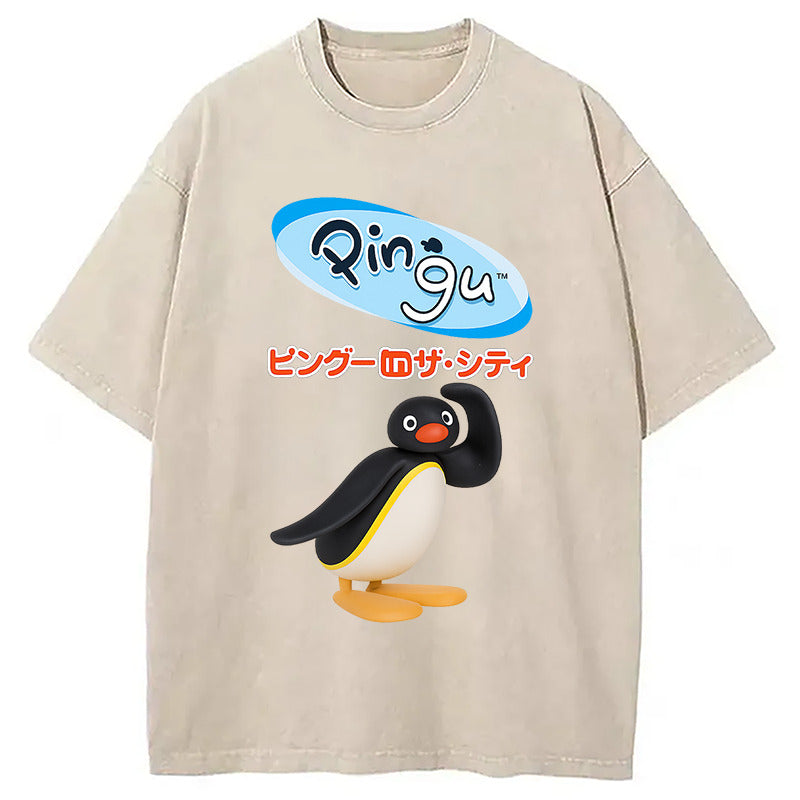 Pingu In The City Japanese Washed T-Shirt Casual Vintage Everyday Look Gifts For Him - Gypsysystersgift