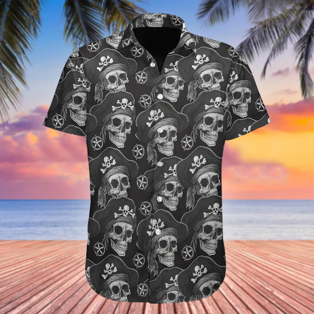 Pirate Hawaiian Shirt Men's Skull Pirate Themed Aloha Shirt Apparel Unique Gifts For Him - Famerry