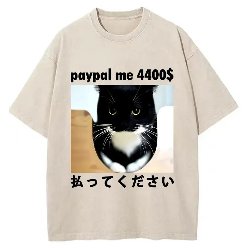 Please Give The Cat Money Washed T-Shirt Retro Streetwear Graphic Top Gifts For Her - Gypsysystersgift