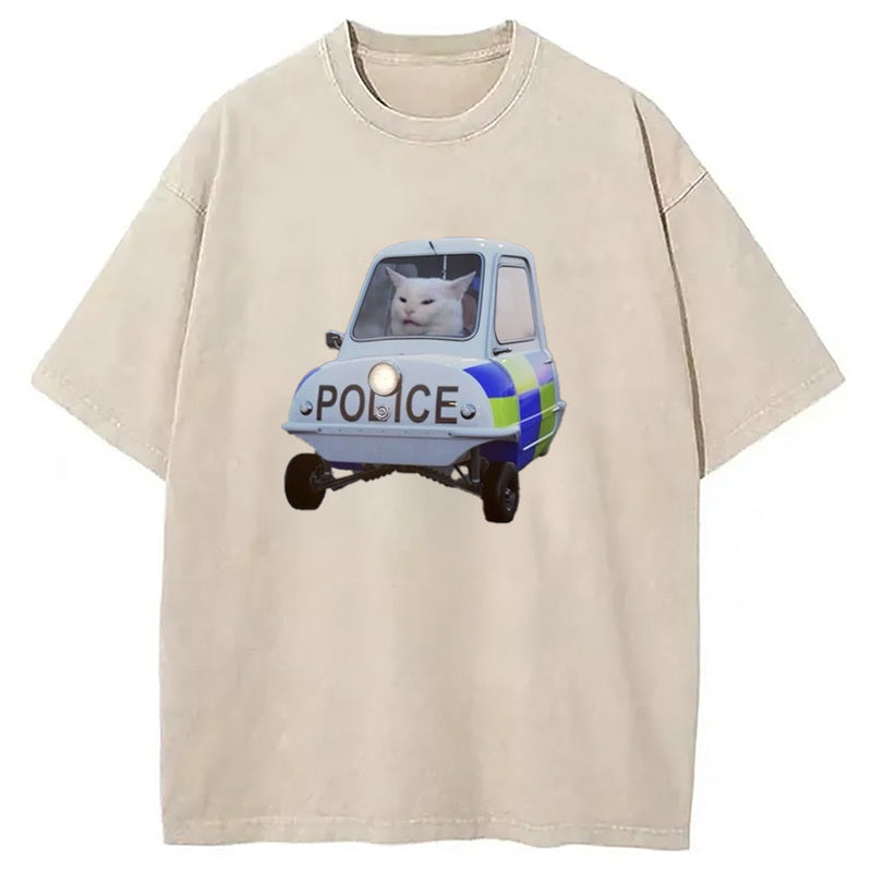 Police Cat Meme Washed T-Shirt Cool Graphic Tee For Men Women Gifts For Friends - Gypsysystersgift