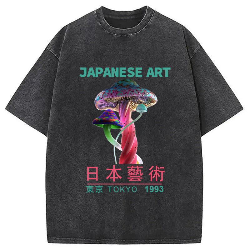 Psychedelic Mushrooms Japanese Art Washed T-Shirt Retro Humor Graphic Top Gifts For Her - Gypsysystersgift