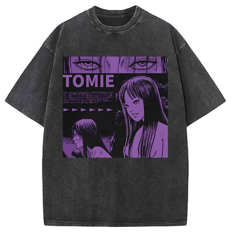Purple Tomie Washed T-Shirt Minimal Retro Graphic Clothing Gifts For Her - Gypsysystersgift