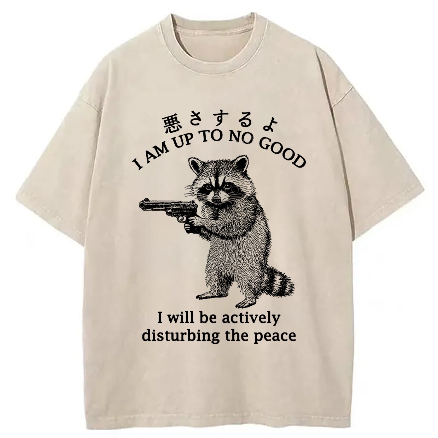 Raccoon Disturbing The Peace Washed T-Shirt Casual Oversized Outfit Style Gifts For Her - Gypsysystersgift