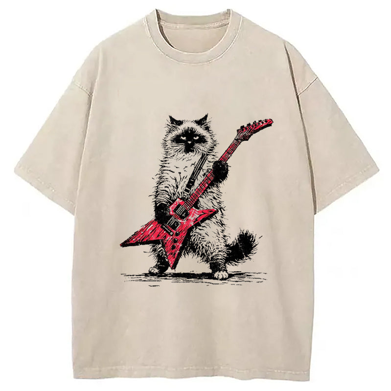 Raccoon Playing Guitar Washed T-Shirt Funny Quote Unisex Shirt Gifts For Him - Gypsysystersgift