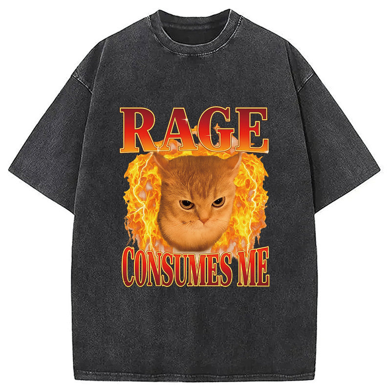 Rage Consumes Me Edgy Funny Cat Meme Washed T-Shirt Cool Graphic Tee For Men Women Gifts For Her - Gypsysystersgift