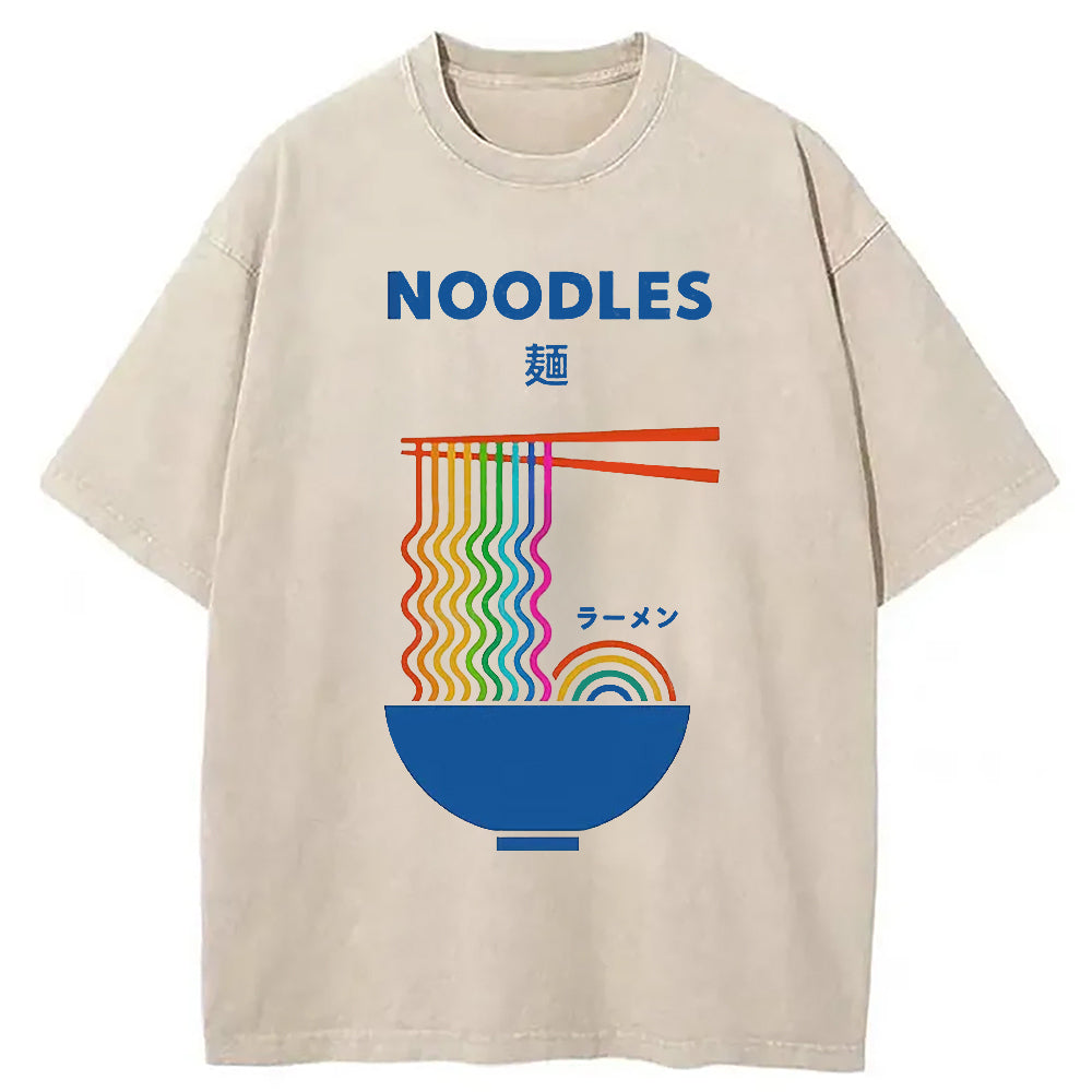 Rainbow Ramen Washed T-Shirt Soft Cotton Daily Wear Tee Gifts For Her - Gypsysystersgift