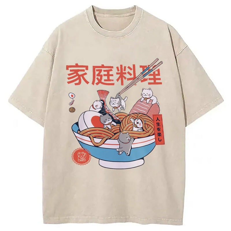 Ramen and Mini Cats Washed T-Shirt Funny Quote Unisex Shirt Gifts For Her - Gypsysystersgift