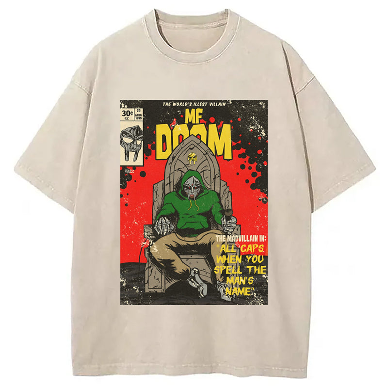 Rapper Doom Hip Hop Washed T-Shirt Retro Humor Graphic Top Gifts For Him - Gypsysystersgift