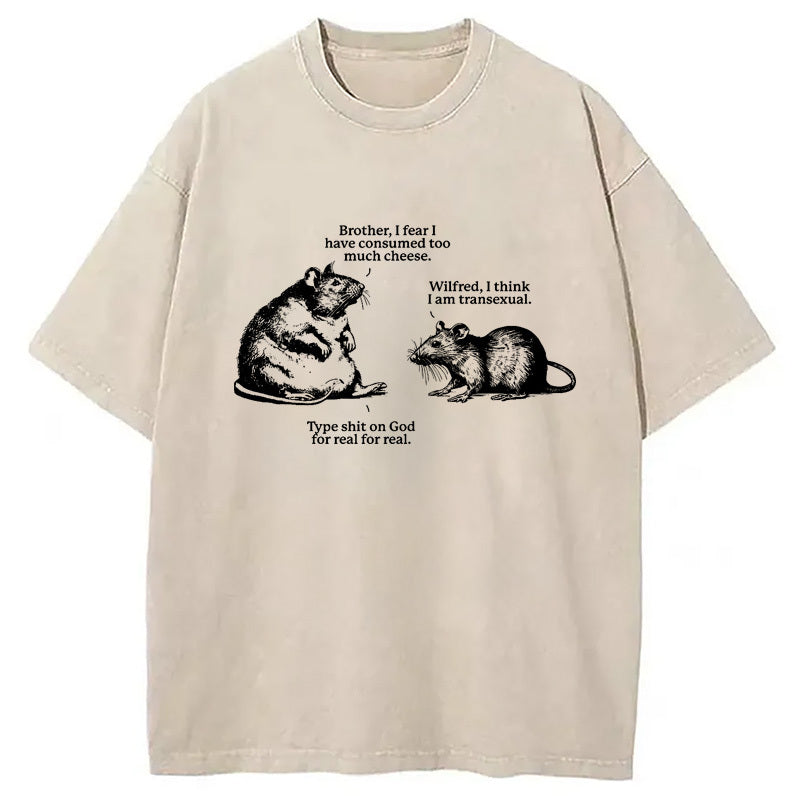Rats Too Much Cheese Washed T-Shirt Soft Cotton Daily Wear Tee Gifts For Him - Gypsysystersgift
