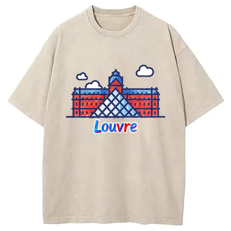 Red And Blue Louvre Washed T-Shirt Funny Graphic Gift For Friends Gifts For Him - Gypsysystersgift
