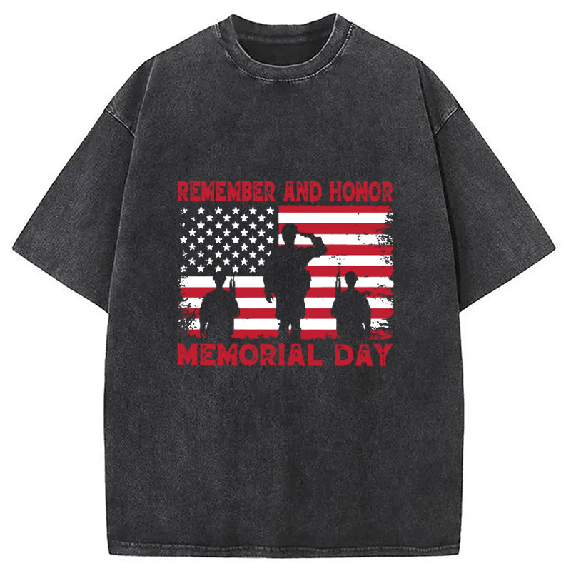 Remember and Honor Memorial Day Washed T-Shirt Retro Humor Outfit Idea Gifts For Her - Gypsysystersgift