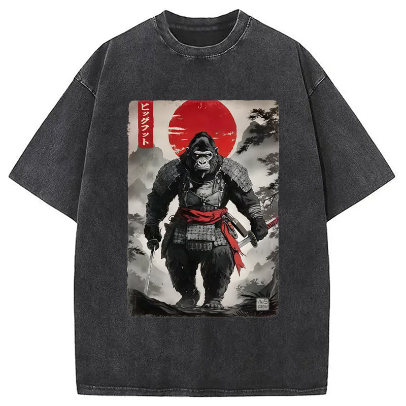 Retro Bigfoot Samurai Washed T-Shirt Casual Vintage Everyday Look Gifts For Best Friend - Gypsysystersgift