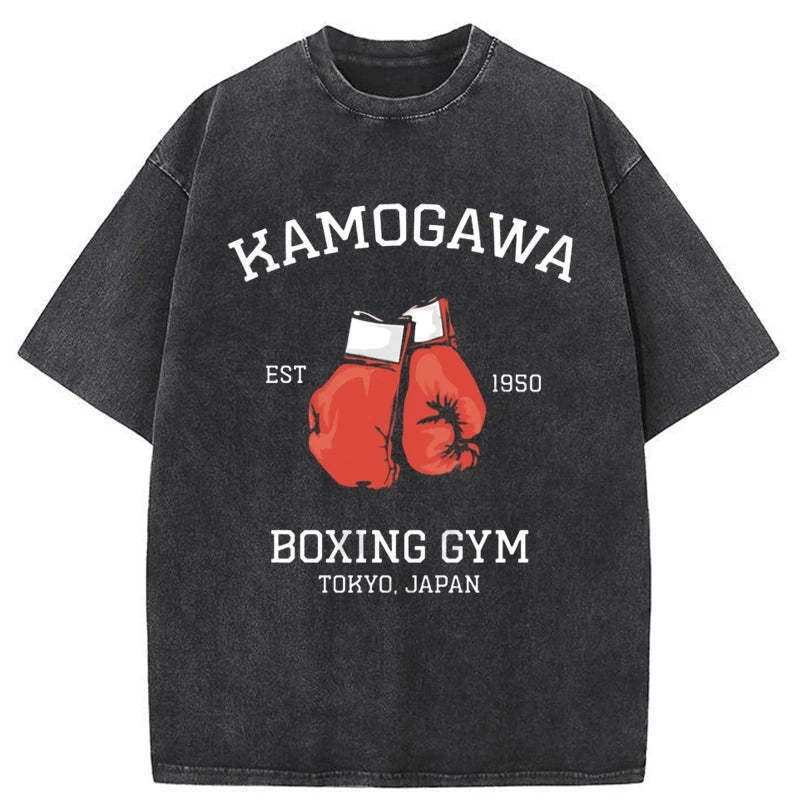 Retro Boxing Gloves Manga Anime Washed T-Shirt Retro Humor Graphic Top Gifts For Him - Gypsysystersgift
