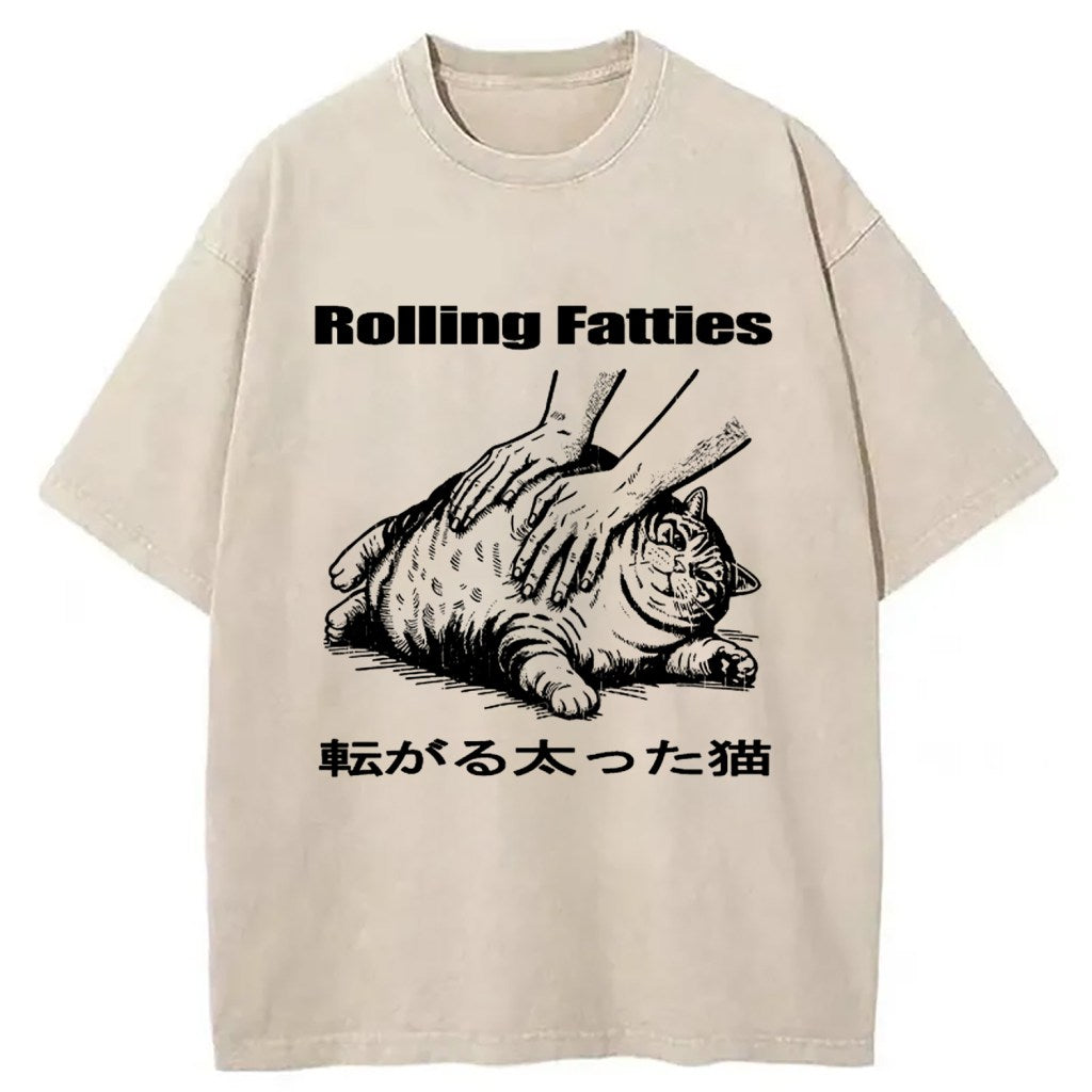 Rolling Fatties Cat Washed T-Shirt Funny Graphic Gift For Friends Gifts For Friends - Gypsysystersgift