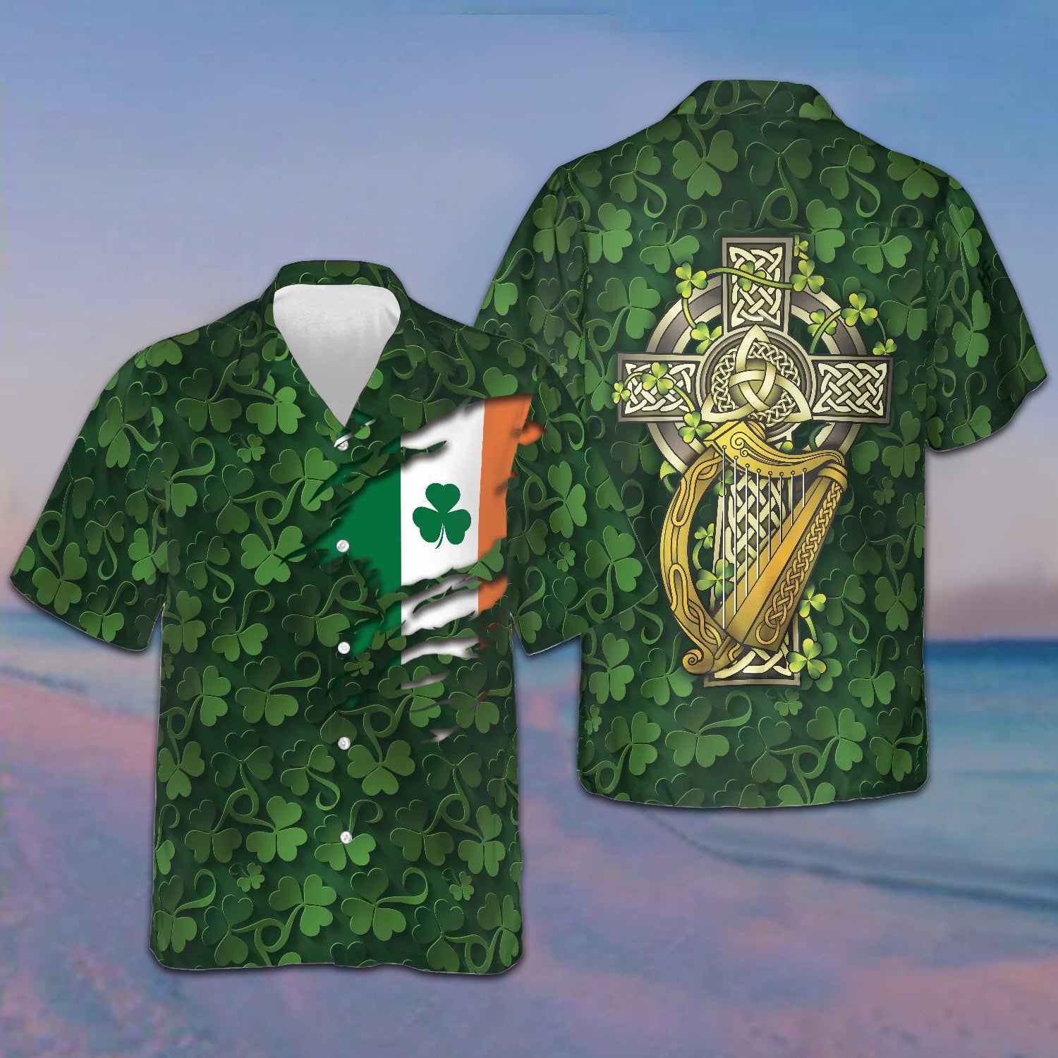 Saint Patrick's Day Ireland Shamrock Hawaiian Shirt Celtic Cross Irish Shirt Gifts For Him - Famerry