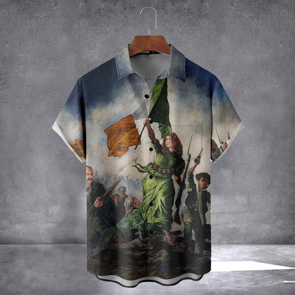 Saint Patrick's Day Irish Flag Oil Painting Hawaiian Shirt With Pocket March 17 Vintage Shirt - Famerry