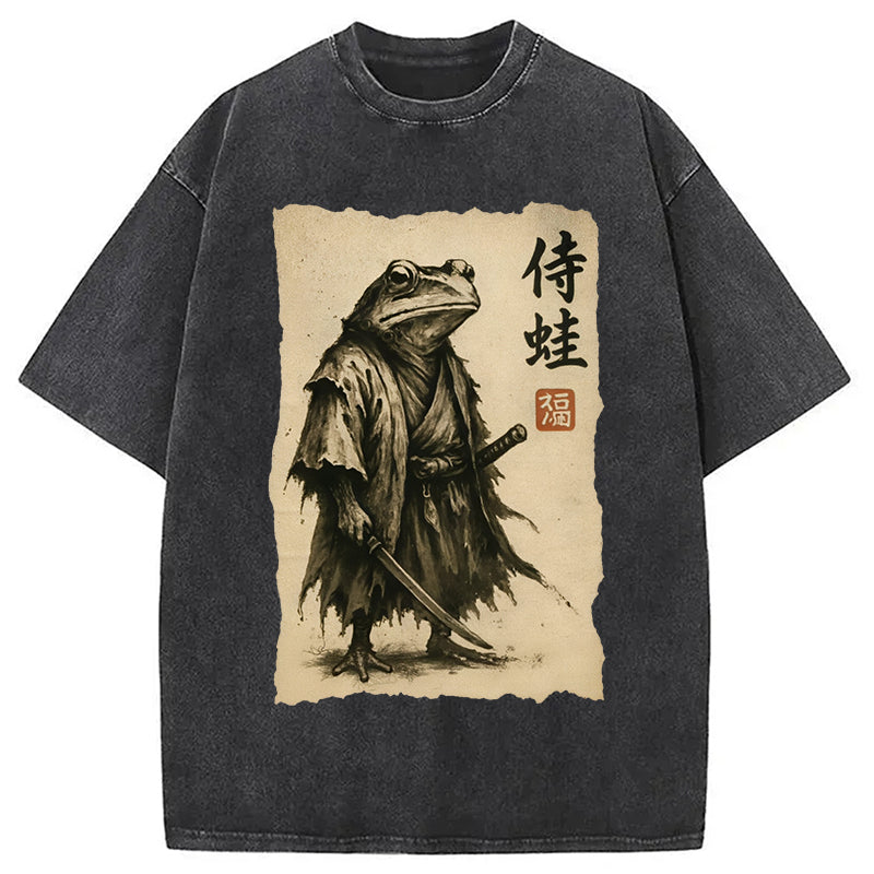 Samurai Frog Washed T-Shirt Soft Cotton Daily Wear Tee Gifts For Him - Gypsysystersgift
