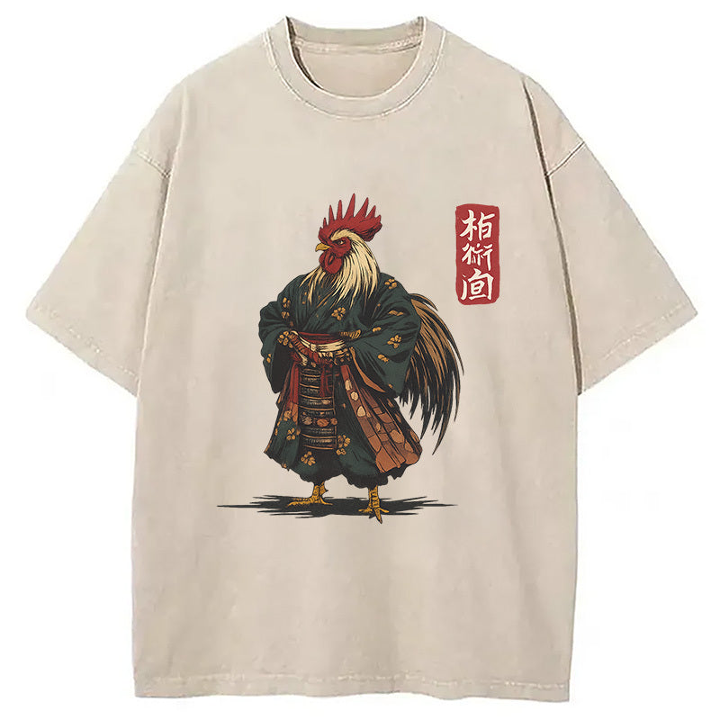 Samurai Rooster Washed T-Shirt Unisex Streetwear Graphic Style Gifts For Her - Gypsysystersgift