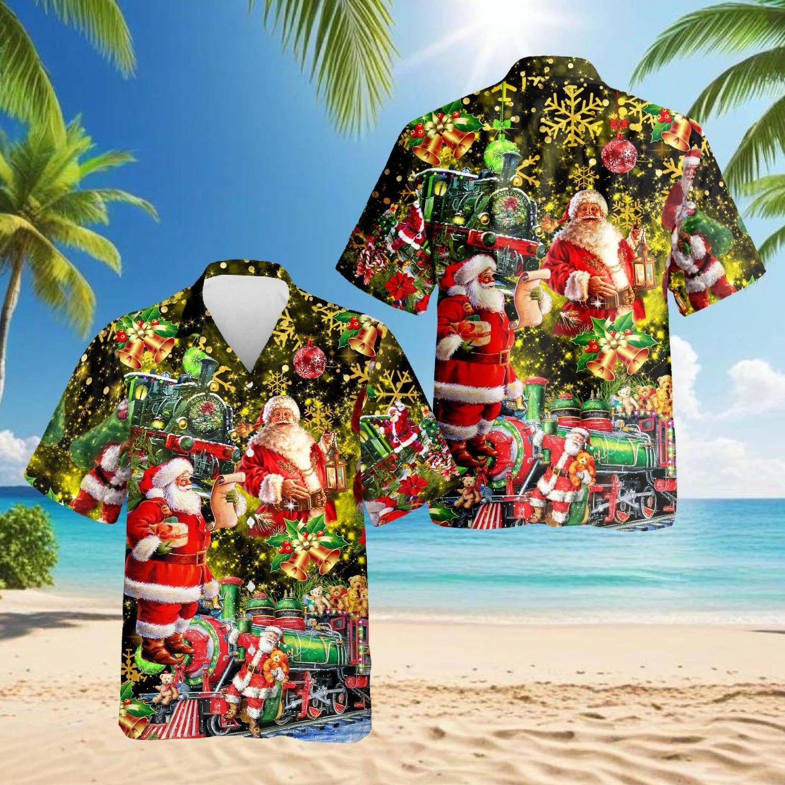 Santa Claus Christmas Train Hawaiian Shirt Festive Holiday Aloha Shirt Xmas Gifts For Him - Famerry