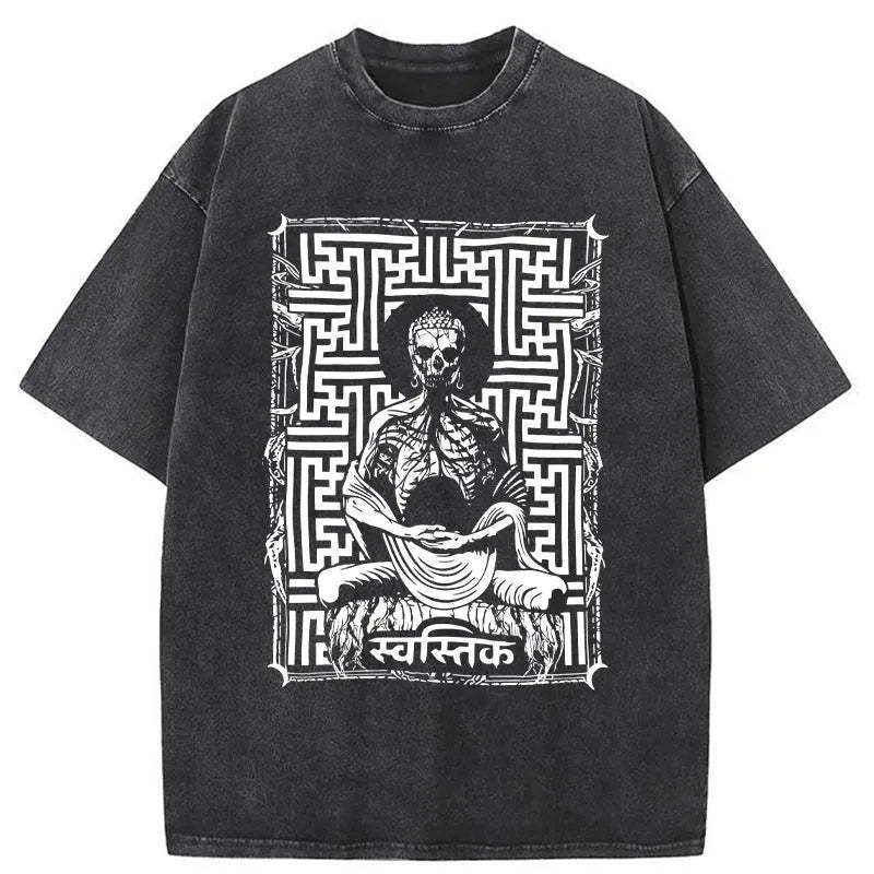 Sayagata Buddha Graphic Washed T-Shirt Retro Humor Graphic Top Gifts For Her - Gypsysystersgift