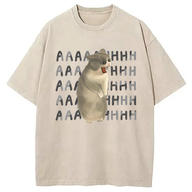 Screaming Cat Meme Washed T-Shirt Unisex Streetwear Graphic Style Gifts For Him - Gypsysystersgift