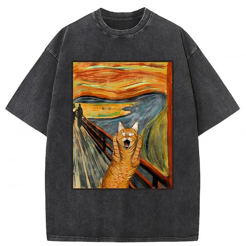Screaming Cat Washed T-Shirt Trendy Aesthetic Graphic Apparel Gifts For Her - Gypsysystersgift