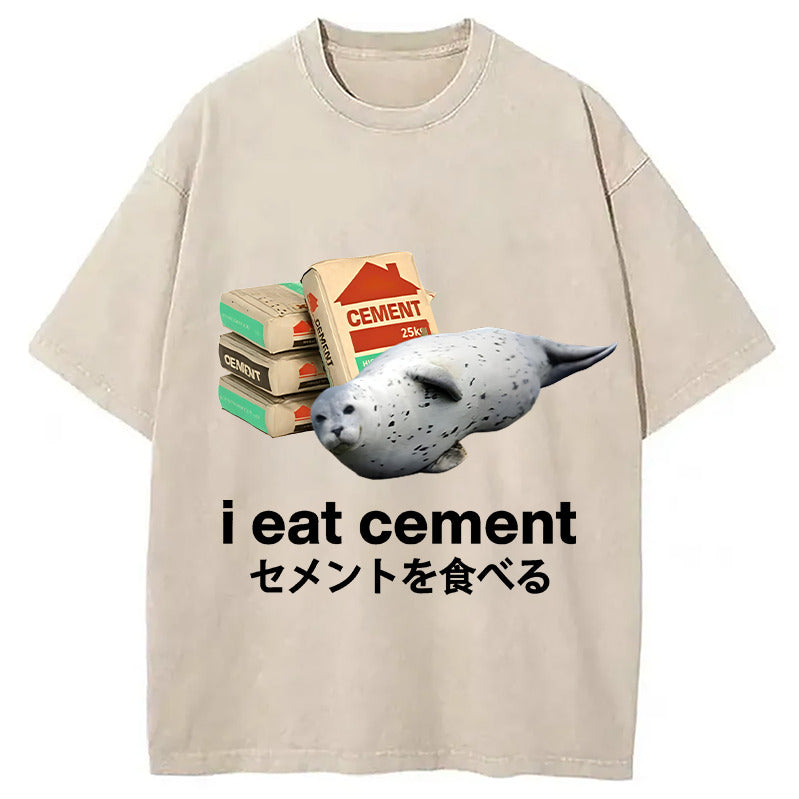 Seal Eat Cement Meme Washed T-Shirt Cool Urban Street Style Shirt Gifts For Him - Gypsysystersgift