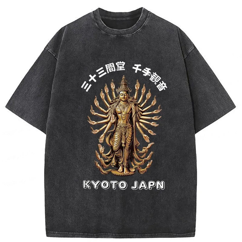 Senju Kannon Washed T-Shirt Retro Humor Graphic Top Gifts For Him - Gypsysystersgift