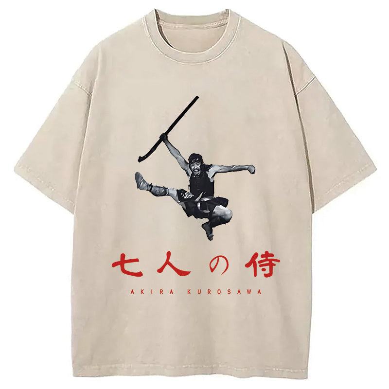 Seven Samurai Akira Kurosawa Japanese Washed T-Shirt Retro Humor Outfit Idea Gifts For Him - Gypsysystersgift