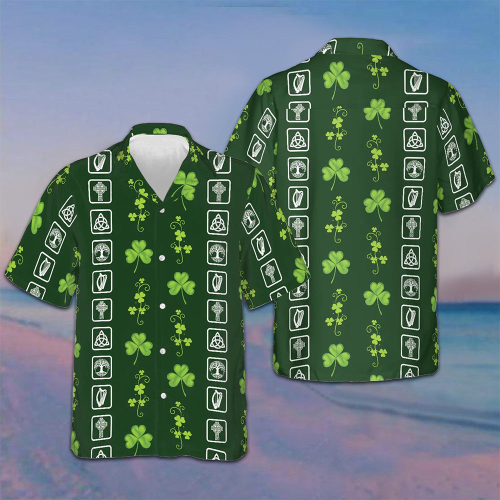 Shamrock Irish Symbols Hawaiian Shirt St Patrick's Day Button Down Shirt For Men Gift Ideas - Famerry