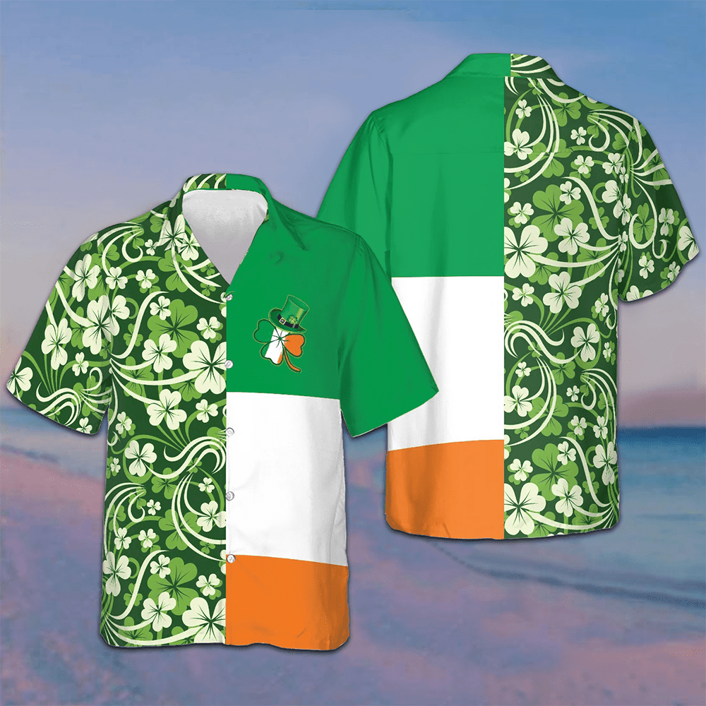 Shamrock With Ireland Flag Hawaiian Shirt Saint Patrick's Day Holiday Button Up Shirt For Irish - Famerry