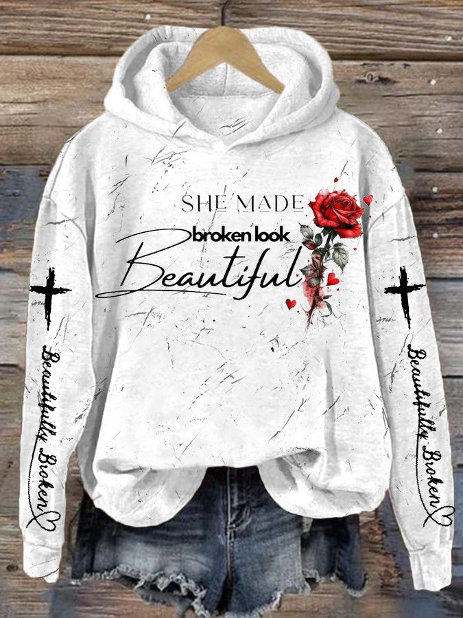 She Made Broken Look Beautiful Rose Hoodie Jelly Roll's Beautifully Broken Hoodie Fan Christmas Gift for Him - Gypsysystersgift