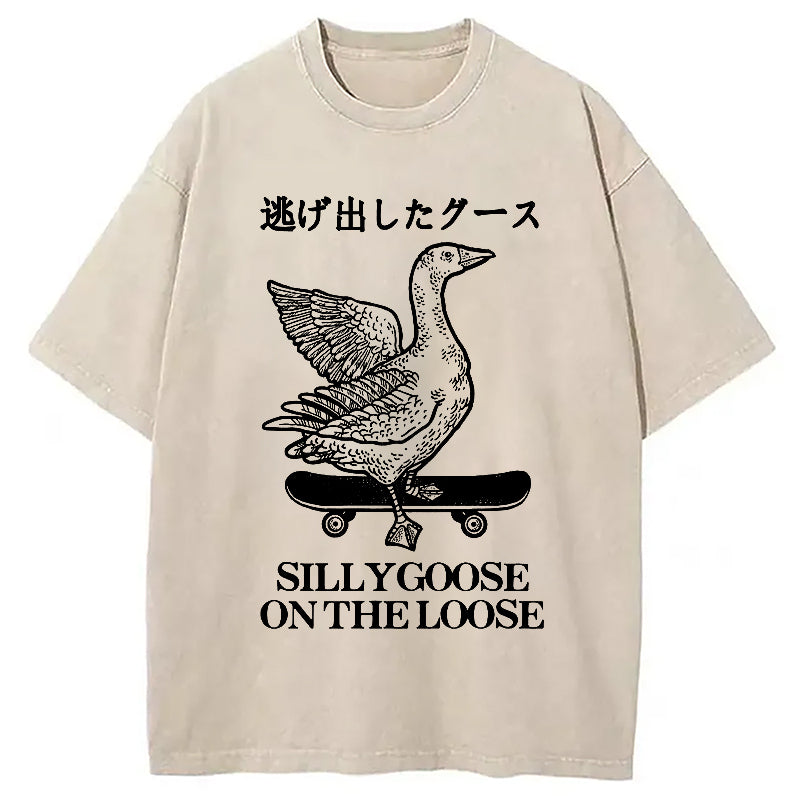Skateboard Goose Washed T-Shirt Soft Comfortable Daily T Shirt Gifts For Him - Gypsysystersgift