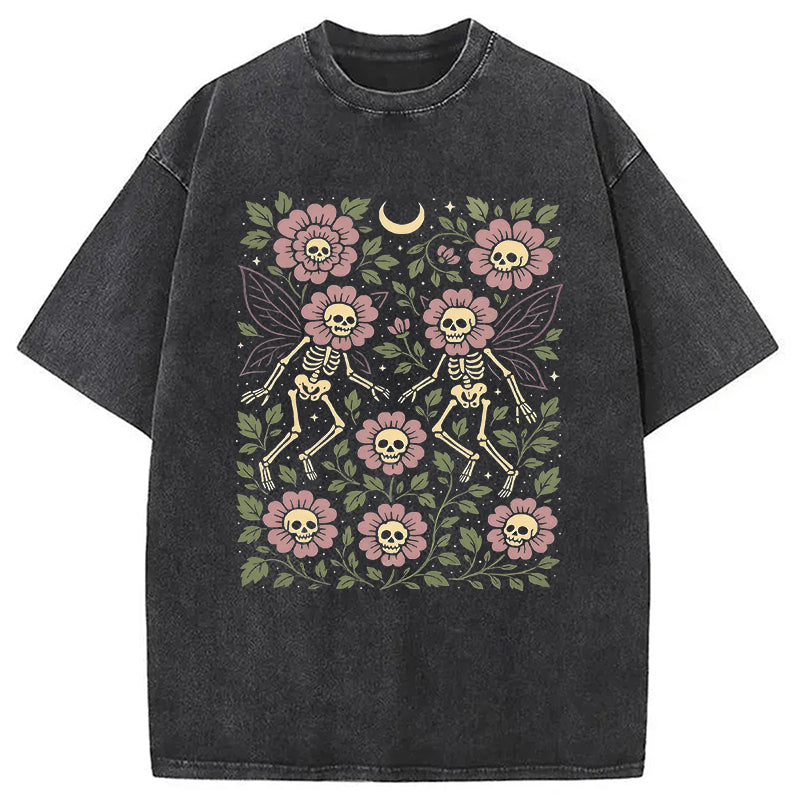 Skeleton Fairy Grunge Washed T-Shirt Minimal Retro Graphic Clothing Gifts For Him - Gypsysystersgift