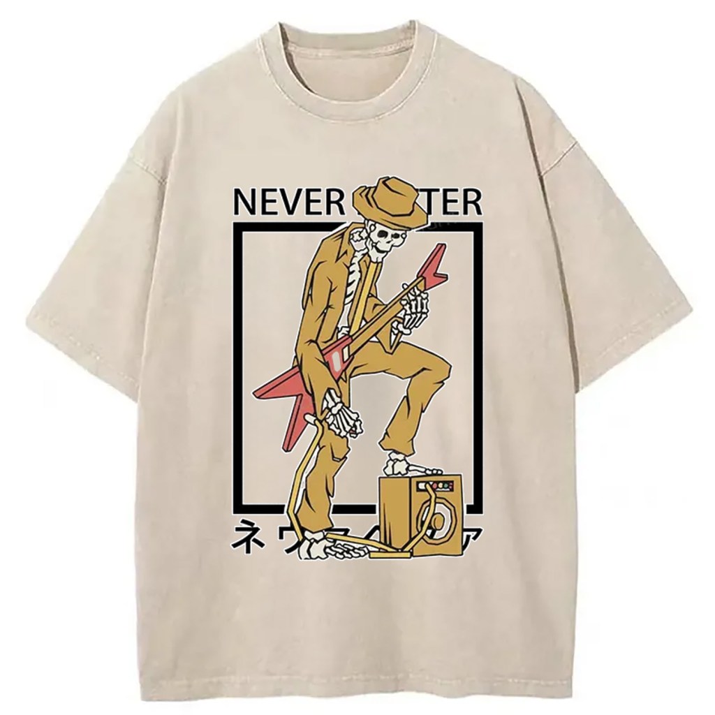 Skeleton Playing Electric Guitar Washed T-Shirt Funny Graphic Gift For Friends Gifts For Her - Gypsysystersgift