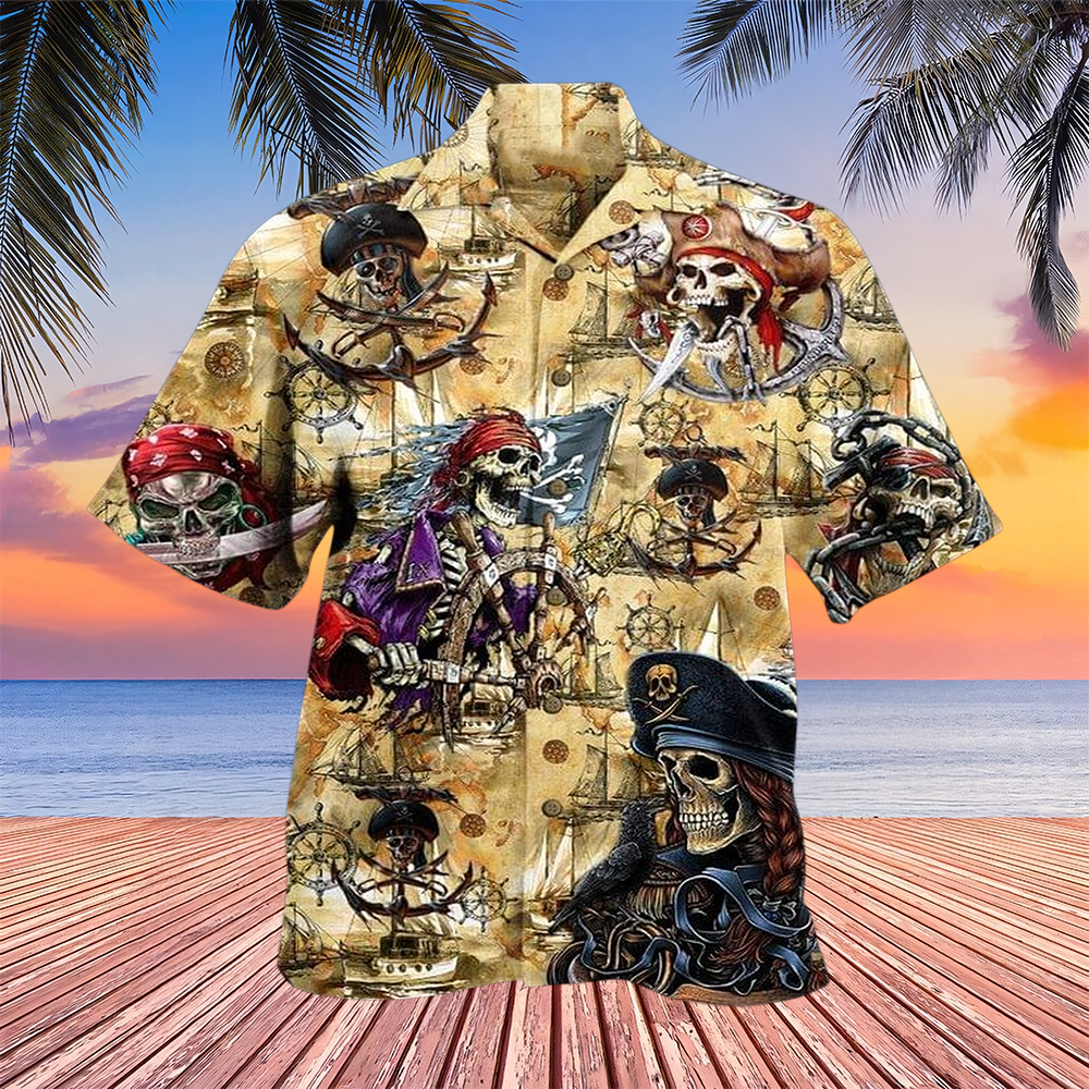 Skull Pirate Hawaiian Shirt Vintage Nautical Aloha Shirt Pirate Lovers Gifts For Him - Famerry