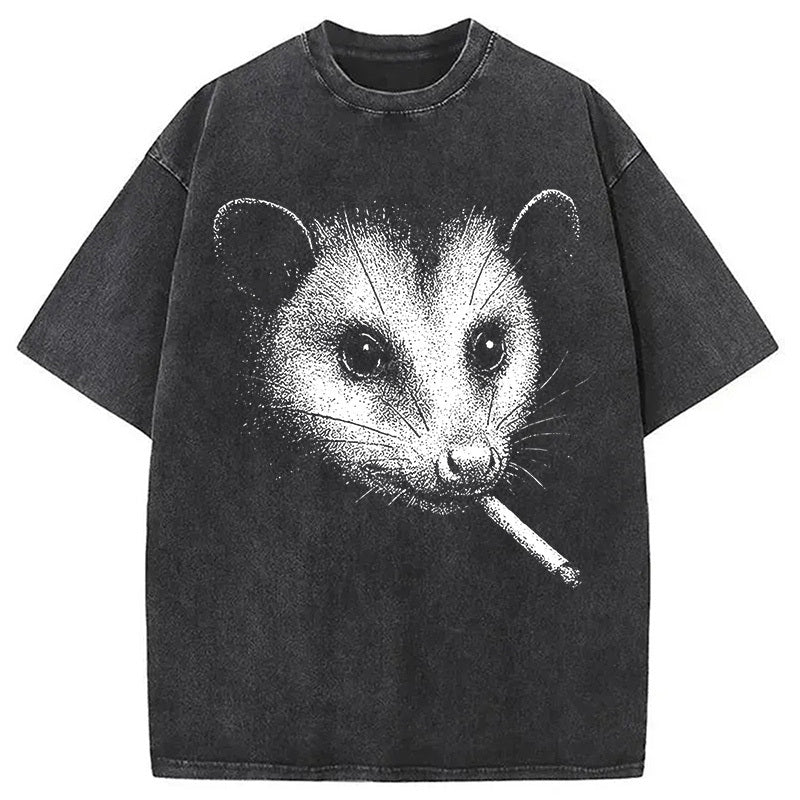 Smoking Possum Meme Washed T-Shirt Casual Oversized Outfit Style Gifts For Her - Gypsysystersgift