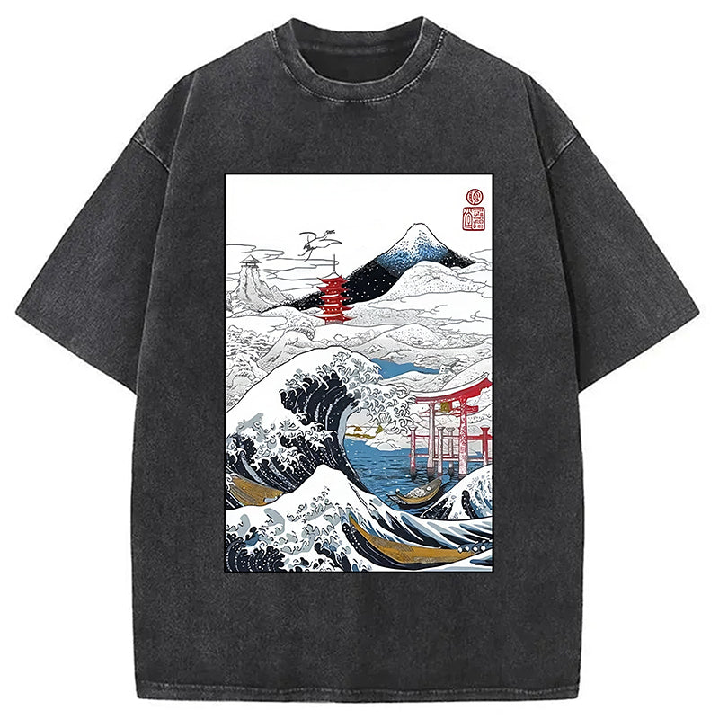 Snowy Japan Washed T-Shirt Casual Vintage Everyday Look Gifts For Him - Gypsysystersgift