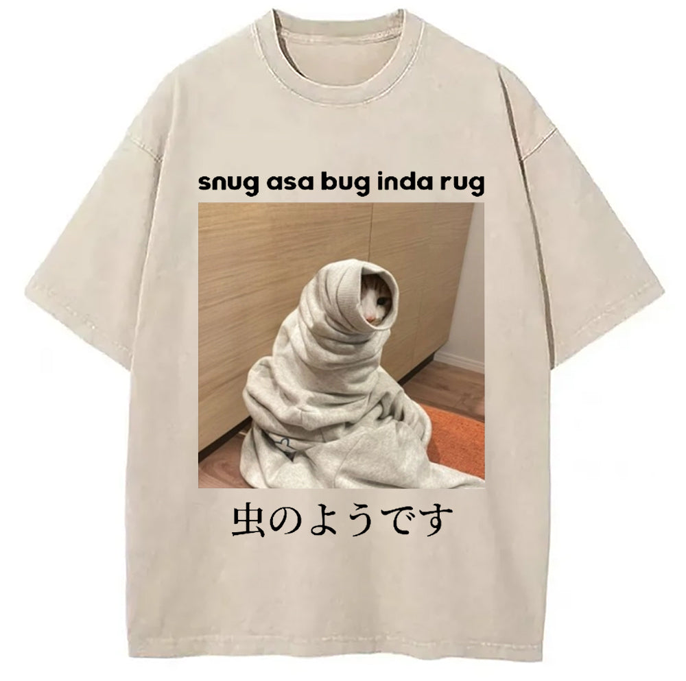 Snug Cat Vintage Washed T-Shirt Minimal Retro Graphic Clothing Gifts For Him - Gypsysystersgift