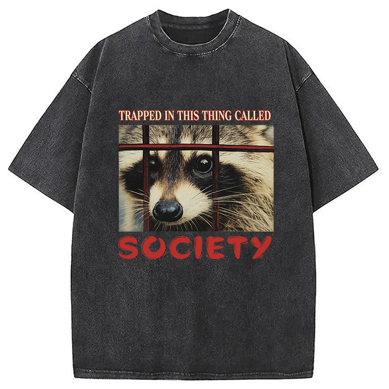Society Raccoon Washed T-Shirt Classic Graphic Fashion Tee Gifts For Him - Gypsysystersgift