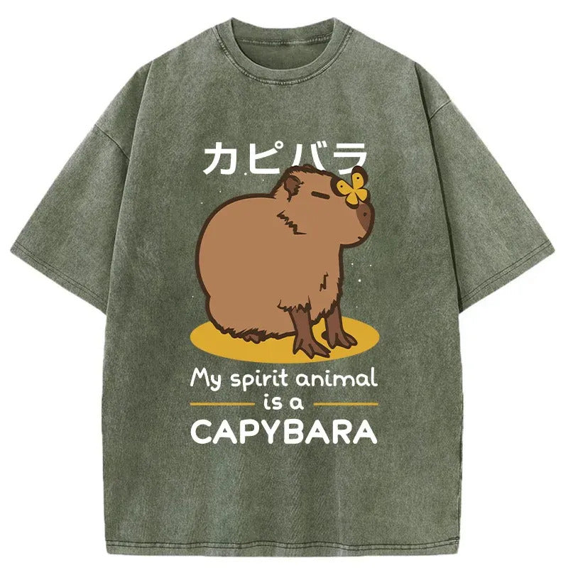 Spirit Animal Capybara Washed T-Shirt Funny Graphic Gift For Friends Gifts For Her - Gypsysystersgift