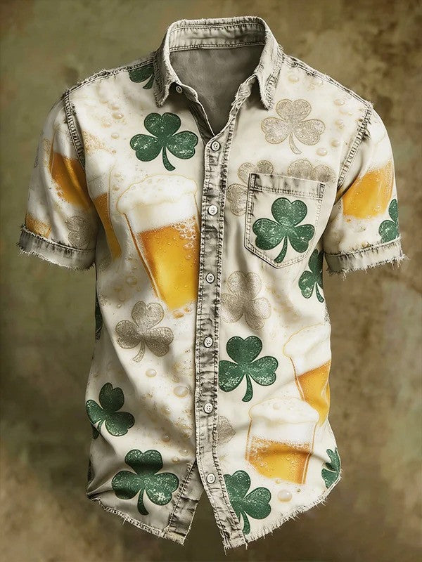 St Patricks Day Beer Shamrock Graphic Button Shirt Saint Patrick's Day Irish Drinking Tee Best Gift Men - Famerry
