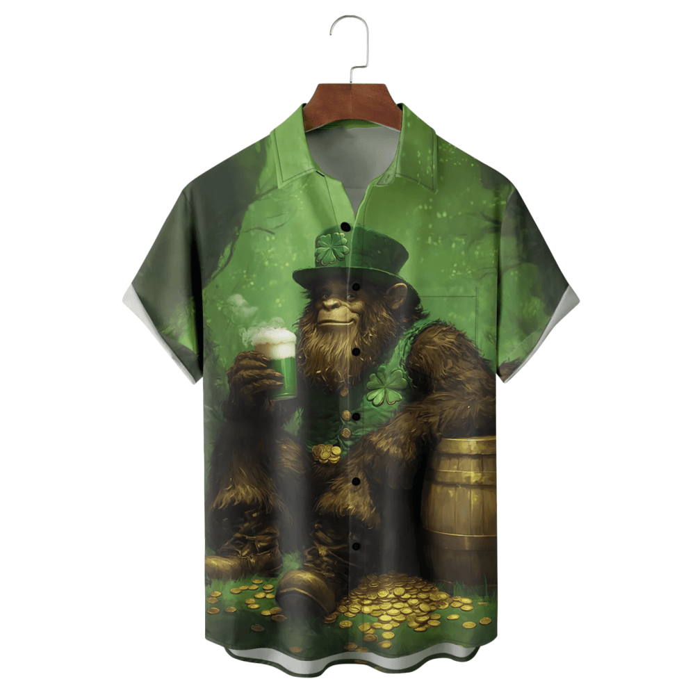 St Patrick's Day Bigfoot Four Leaf Beer Hawaiian Shirt Irish Holiday Apparel Bigfoot Lover Gift - Gypsy Systers