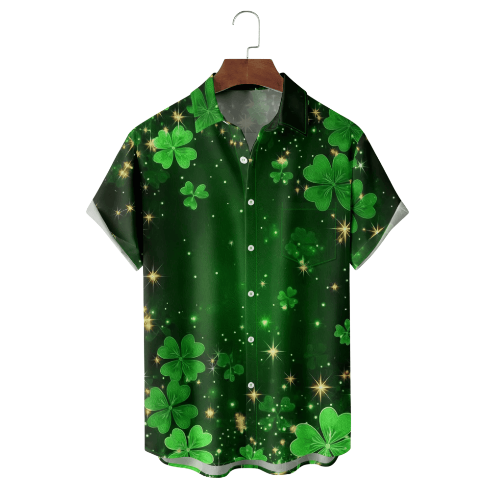 St Patrick's Day Four Leaf Clover Green Art Hawaiian Shirt Paddy Day Outfits For Men - Famerry