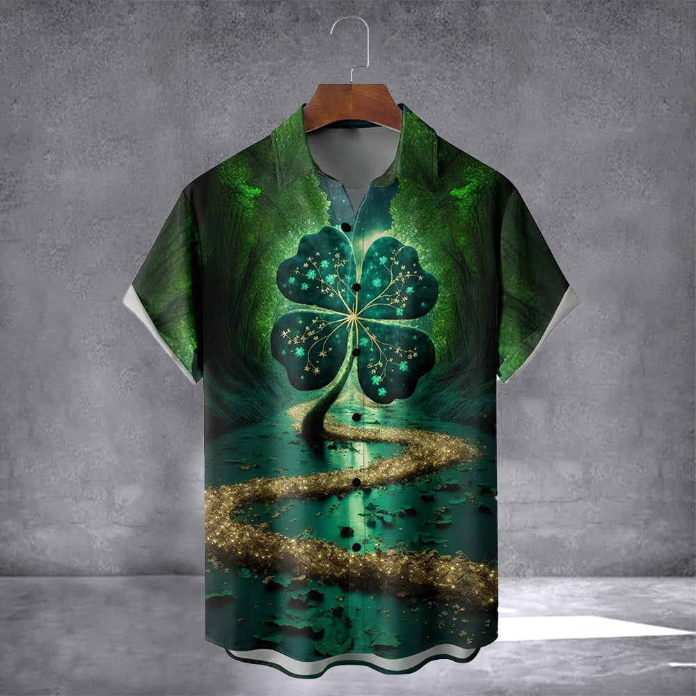 St. Patrick's Day Four Leaf Clover Hawaiian Shirt With Pocket Vintage Button Up Shirt Irish Gift - Famerry