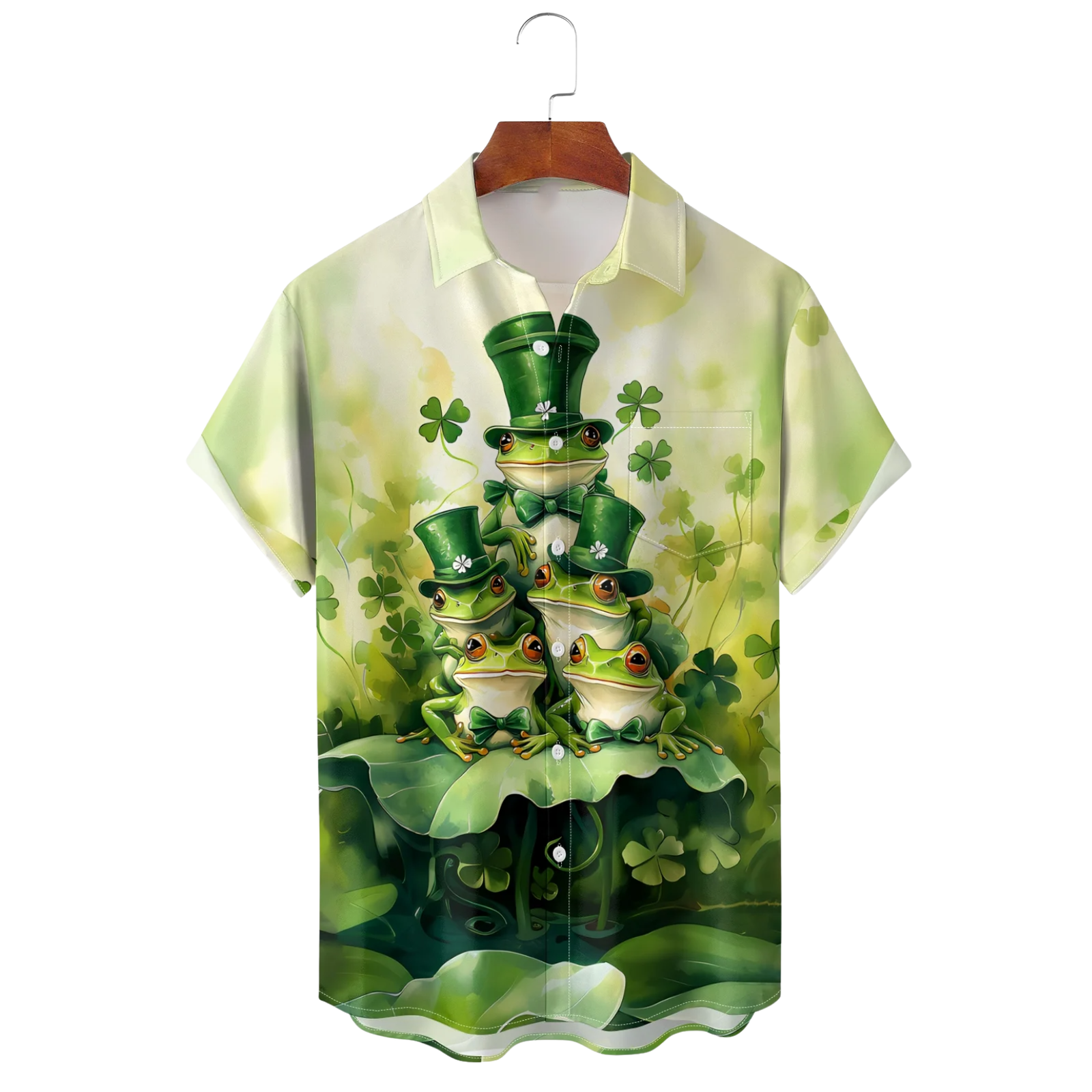 St Patrick's Day Frog Family Hawaiian Shirt Four Leaf Clover Green Button Up Shirt For Sale - Famerry