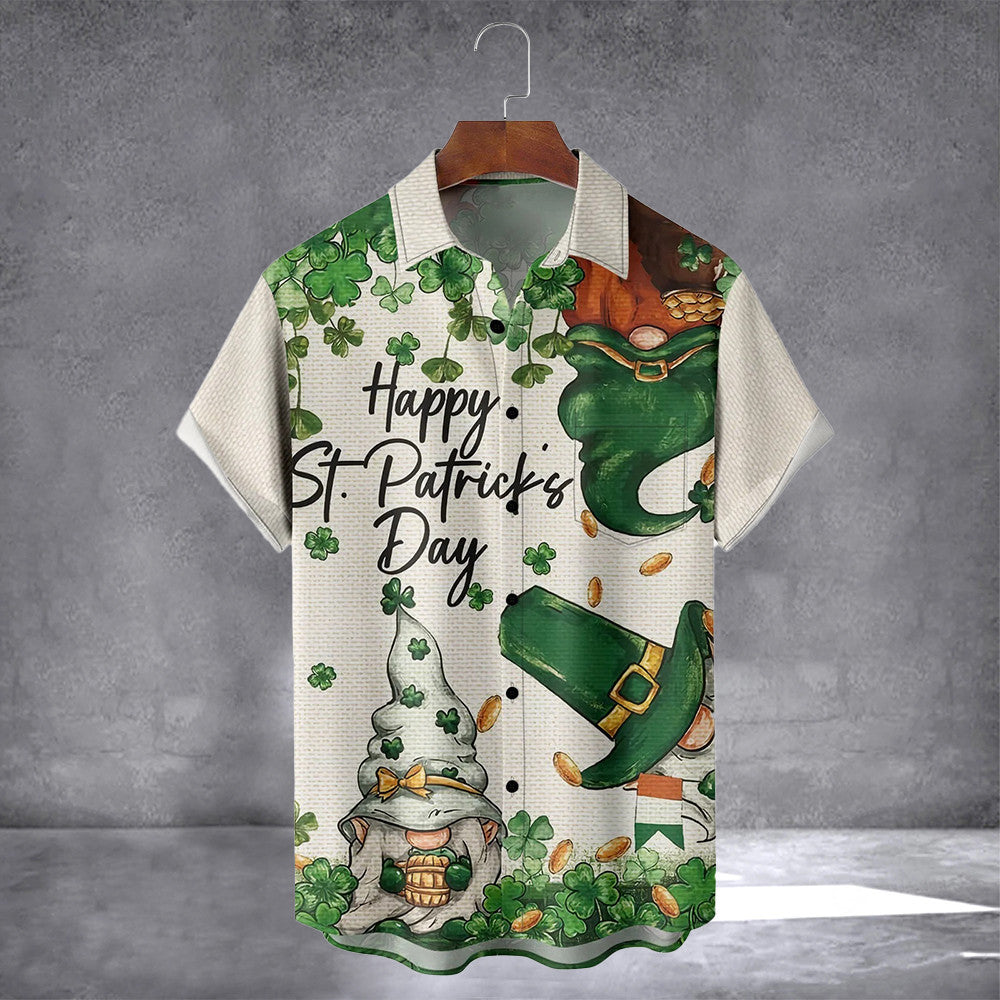 St Patrick's Day Gnome And Shamrock Hawaiian Shirt With Pocket Men's Button Up Shirt Irish Gift - Famerry