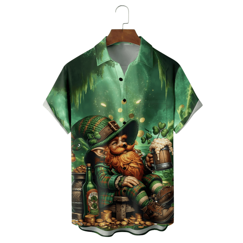 St Patrick's Day Gnome Beer And Gold Coin Hawaiian Shirt Lucky Shirts St Pats Gifts - Gypsy Systers